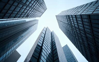Fototapeta premium Looking Up At Modern Cityscape Skyscraper Architecture (Generative AI). High quality