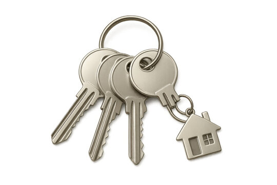 House keys with small home symbol on a keychain, representing real estate ownership and property investment