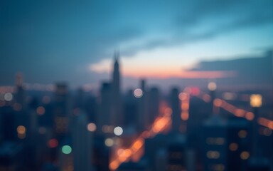 Modern blurred cityscape background with abstract urban skyline and soft bokeh lights, perfect for business presentations, professional website headers, and futuristic corporate designs. High quality