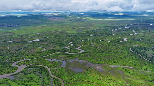 Aerial photography of the Morge River in August