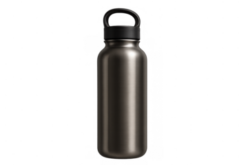 Stainless steel reusable water bottle and thermos promoting hydration, travel, and sustainable living, transparent background