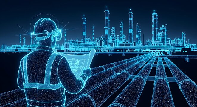 Modern digital blueprint of industrial pipelines, offering a cutting-edge visualization for engineering solutions and innovative infrastructure projects worldwide