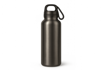 Metal reusable water bottle for hydration and sustainable living on transparent background