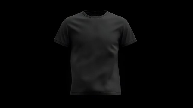 Sleek black t-shirt gracefully flowing , showcasing premium fabric and design for modern apparel branding and mockups.