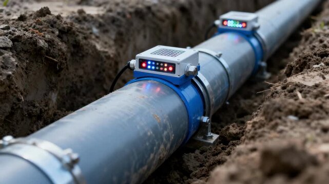 Medium shot capturing selfmonitoring smart pipe encapsulation with integrated diagnostics ensuring safety and integrity of underground gas pipelines