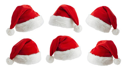 Set of Santa Claus red hats. Set of red Santa Claus hats isolated on white background