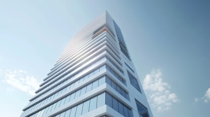 Fototapeta premium Modern white skyscraper against a clear blue sky