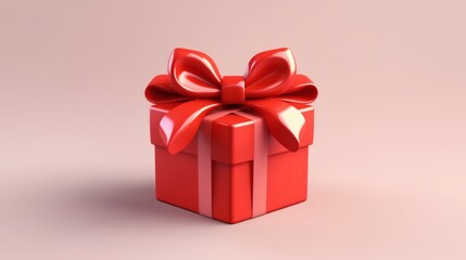 Fototapeta premium Red gift box with a big shiny bow on top