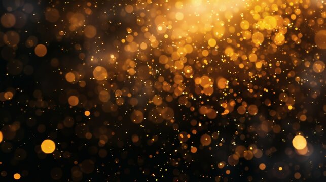 Golden bokeh lights sparkle on black background