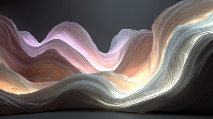 Elegant curved translucent waves flow seamlessly, creating a serene, fluid, and luminous visual with soft gradients and subtle light reflections.