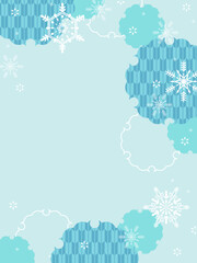 雪と和風柄のかわいい背景・縦型テンプレート