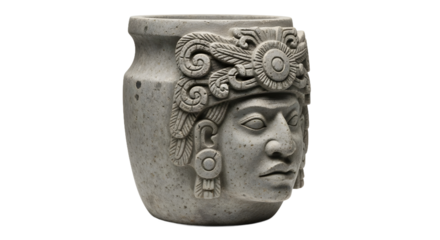 Ancient stone head vessel intricate detailing