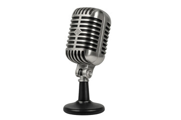 Fototapeta premium Vintage style microphone on stand, providing a classic audio aesthetic for broadcasting, recording, public speaking, or entertainment