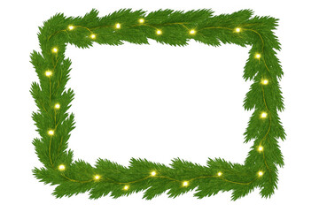 Christmas festive garland frame decorating holiday season with glowing string lights on transparent background