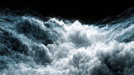 Data streams cascade like waterfalls blending digital and natural elements symbolizing information flow connectivity and the harmony between technology and organic patterns