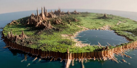 a beautiful landscape reflected in a lake surrounded by lush greenery