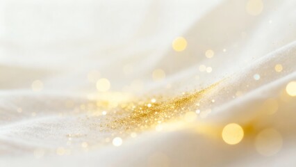 A soft, abstract background featuring a gentle wave of golden glitter and bokeh light effects, creating a dreamy and ethereal atmosphere.