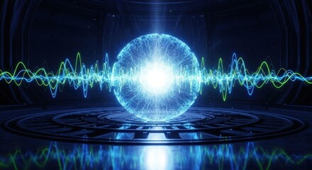 Abstract Futuristic Orb and Sound Waves	