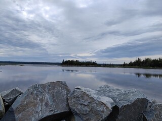 clouds over the lake, Salt Marsh Trail, Nova Scotia, trail, forest