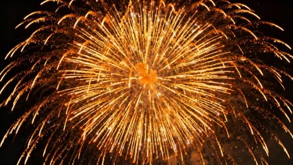 A dazzling display of golden fireworks bursting brilliantly against the dark night sky, creating a radiant and celebratory spectacle.