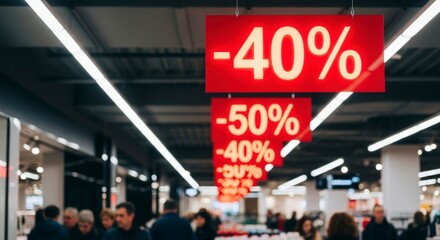Black Friday Sale Huge Discounts and Percentage Off Signs in a Store