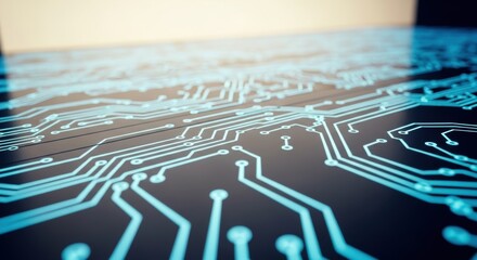 Abstract Blue Circuit Board Pattern Futuristic Technology Background	
