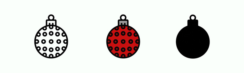 Christmas Bauble with Polka Dots Set in Black and Red Isolated on White