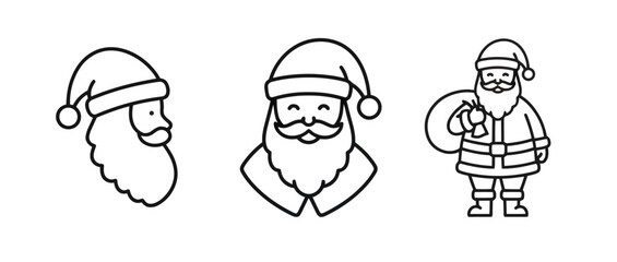 Santa Claus Figures Drawn with Simple Black Lines in Different Poses