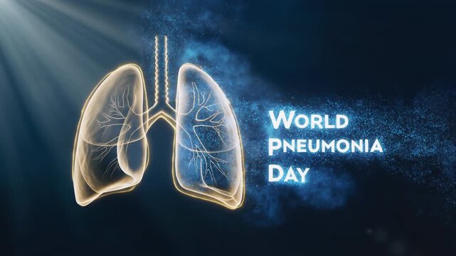 Animated graphic of glowing lungs and trachea for World Pneumonia Day awareness