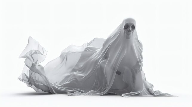 Ghostly figure shrouded in flowing white fabric