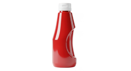 Red Ketchup Squeeze Bottle With White Cap On Black Background