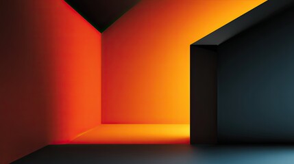 Abstract architectural interior with bold orange and red light, minimalist design