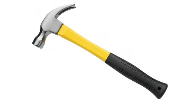 Modern Claw Hammer With Yellow Handle Isolated On Black Background