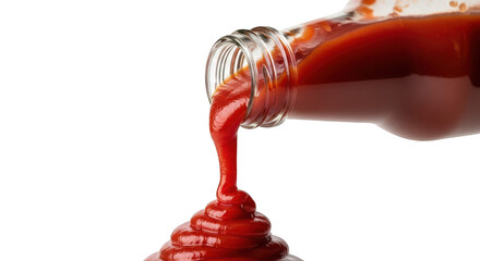 Ketchup Pouring From Glass Bottle On Black Background