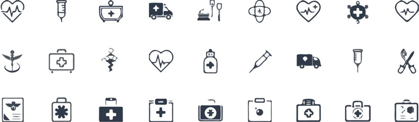 Healthcare and First Aid Line Icons Set
