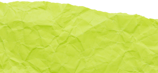 Ripped edge of acid green crumpled paper, isolated textured scrap for collage in bright colors