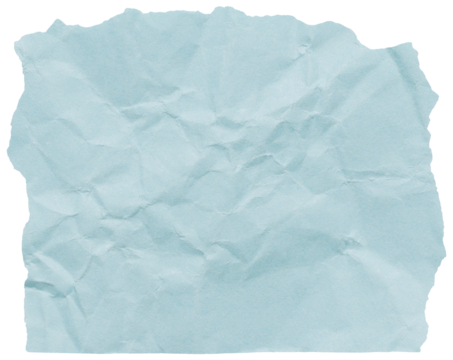 Isolated piece of crumpled pale arctic blue paper with torn edges, scrap for collage design