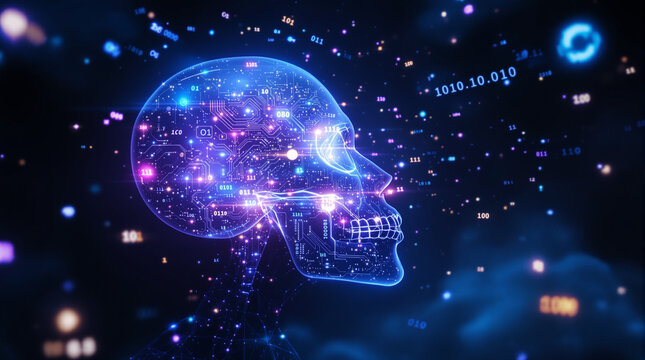 Futuristic skull with glowing circuit patterns for cutting edge technology and innovation - Powered by Adobe