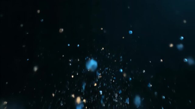 Abstract Explosion of Blue White and Gold Particles Against a Dark Background Representing Cosmic Events or Data Visualization