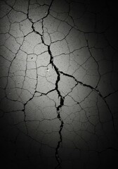 Obraz premium A severe pattern of deep fissures and fractures visible on a rough gray concrete surface, dramatically highlighted by a contrasting shadow ,surface, abstract, hard light