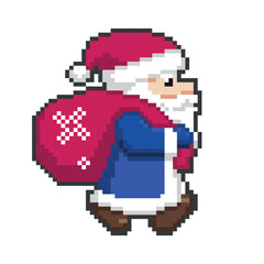 Santa Claus pixel art. Happy Santa Claus vector illustration.  Retro winter character icon. Christmas holiday.