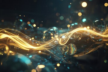 Abstract digital painting cosmic swirls glowing light waves energy flowing stars