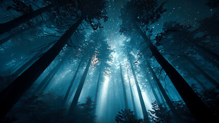 深い森の中の不思議な光の線