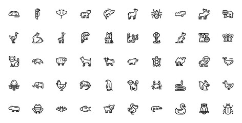 Animals icon set. Vector illustration of animal collction. Includes mouse, tigr, panda, giraffe, lion, eephant, monkey, snake, owland more wildlife symbols. © wang