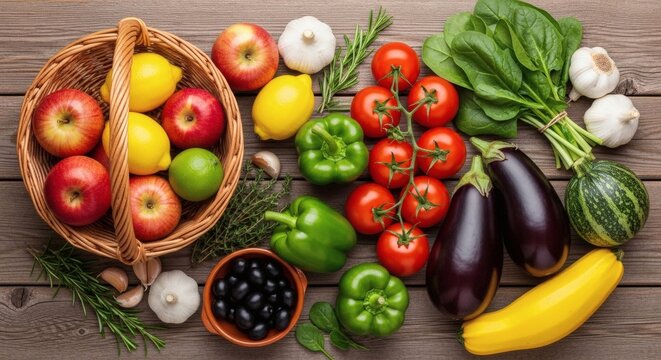 Assorted fresh fruits and vegetables 