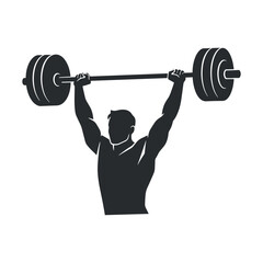 Silhouette of a strong athlete lifting a heavy barbell overhead, a symbol of power and fitness vector illustration