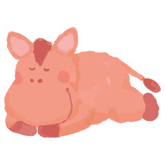 Lying Red Horse – Cute Japanese New Year Watercolor Series