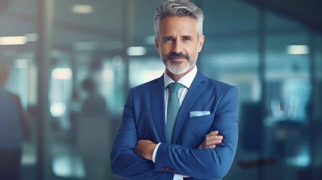 Portrait of a confident businessman in a blue suit - Powered by Adobe