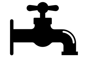 Faucet icon vector, Water Faucet or tap silhouette vector,  Kitchen water faucet black symbol	
