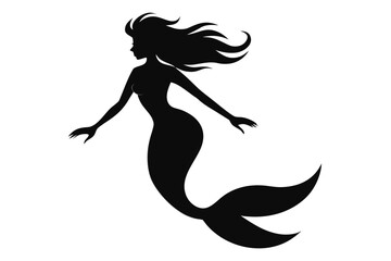 Mermaid silhouette vector,mermaid tail, shells and starfish black symbol 